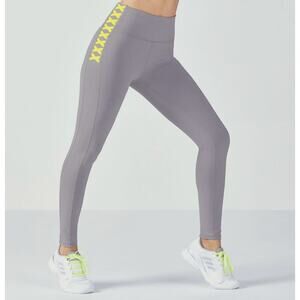 Fabletics Define PowerHold High Waisted Leggings Gray Yellow Lattice Size L